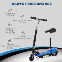 Homcom Trottinette Électrique 120 W Pliable pour Enfants à Partir de 7 Ans Hauteur de Guidon et Selle Réglable 10 Km/h Max.(m-7)