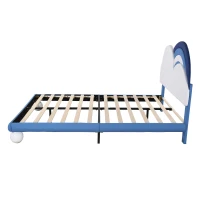 Lit Coffre Double avec Sommier à Lattes et Tête de Lit Réglable en Hauteur, en PU, 140x204,5x116-122 cm, Bleu(m-10)