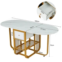 Table à Manger Extensible et Pliable avec Tiroirs et Espace de Rangement, Blanc(m-3)