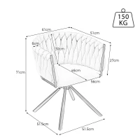 Set de 2 scaune de dining din material cu efect de catifea, tapițate, rotative la 360° cu design ergonomic și structură din metal, Bej(m-3)