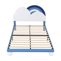 Lit Coffre Double avec Sommier à Lattes et Tête de Lit Réglable en Hauteur, en PU, 140x204,5x116-122 cm, Bleu(m-9)