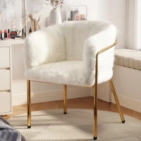 Ensemble de 6 Chaises de Salle à Manger Modernes au Style Élégant, Assise en Fausse Fourrure de Lapin, Structure en Métal, Adaptées pour Salon et Chambre, Beige(m-4)