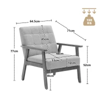 Fauteuil Relax Mid-Century Modern avec Accoudoirs et Pieds en Bois Massif pour Salon et Chambre à Coucher, Gris Clair(m-3)