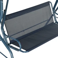Outsunny 3 Seater Canopy Swing Chair Outdoor Garden Bench with Adjustable Canopy and Metal Frame - Blue Stripes(m-8)