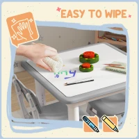 AIYAPLAY Height Adjustable Toddler Table and Chair Set, 3 Pcs Children Activity Table w/ 2 Chairs, for Playroom, Bedroom - Grey(m-6)