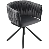Chaise de Salle à Manger Pivotante à 360° et Rembourrée, Design Ergonomique et Structure en Métal, Effet Velours, Gris(m-2)