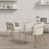 Ensemble de 2 Chaises de Salle à Manger Rembourrées en velours et Pieds en Métal pas cher, Beige(m-6)