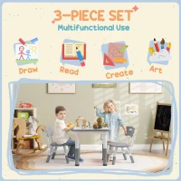 AIYAPLAY Height Adjustable Toddler Table and Chair Set, 3 Pcs Children Activity Table w/ 2 Chairs, for Playroom, Bedroom - Grey(m-5)