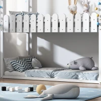 Lit superposé pour enfants en bois avec 3 marches et 2 tiroirs, décoration en clôture, 242,5x96,3x211,5 cm, Blanc(m-5)