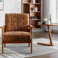Fauteuil Relax Mid-Century Modern avec Accoudoirs et Pieds en Bois Massif pour Salon et Chambre à Coucher, Café(m-1)