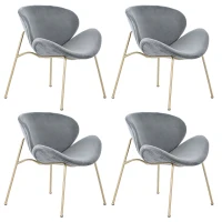 Lot de 4 chaises de salle à manger tapissées en velours, pieds en métal doré, adaptées au salon et à la chambre, capacité de poids de 150 kg, Gris(m-2)