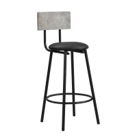 Ensemble Table Haute avec 2 Tabourets de Bar en Bois et Métal, Gris+Noir(m-9)