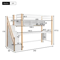 Lit Superposé pour Enfants en Bois avec Échelle de Rangement et Bureau Enfant avec Rangement Intégré, Blanc+Chêne(m-3)