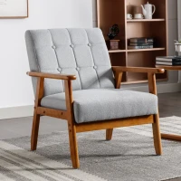 Fauteuil Relax Mid-Century Modern avec Accoudoirs et Pieds en Bois Massif pour Salon et Chambre à Coucher, Gris Clair(m-1)