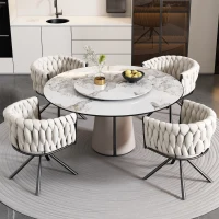 Set de 2 scaune de dining din material cu efect de catifea, tapițate, rotative la 360° cu design ergonomic și structură din metal, Bej(m-4)