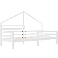 Lit pour Enfants en Forme de Maison avec Bibliothèque Intégrée de Style Nordique, en Bois de Pin, 206.5x97x138.5 cm, Blanc(m-2)