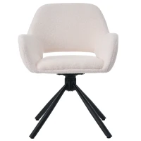 Set de 2 scaune de dining moderne, tapițate în sherpa, cu cotiere și funcție rotativă, Alb(m-7)