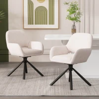 Set de 2 scaune de dining moderne, tapițate în sherpa, cu cotiere și funcție rotativă, Alb(m-2)