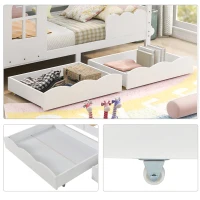 Lit pour Enfants Style Maison avec Protection Antichute, en Bois Massif de Pin, avec Fenêtres et Tiroirs, 203x96x160 cm, Blanc(m-8)