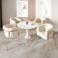 Ensemble de 6 Chaises de Salle à Manger Modernes au Style Élégant, Assise en Fausse Fourrure de Lapin, Structure en Métal, Adaptées pour Salon et Chambre, Beige(m-6)