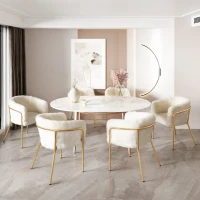Ensemble de 6 Chaises de Salle à Manger Modernes au Style Élégant, Assise en Fausse Fourrure de Lapin, Structure en Métal, Adaptées pour Salon et Chambre, Beige(m-1)