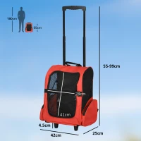 PawHut Pet Travel Backpack Bag Cat Puppy Dog Carrier w/ Trolley and Telescopic Handle Portable Stroller Wheel Luggage Bag (Red)(m-3)