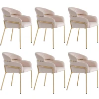 Lot de 6 chaises de salle à manger tapissées en velours, légères et élégantes, quatre pieds en métal, pour salon et chambre, Beige(m-2)