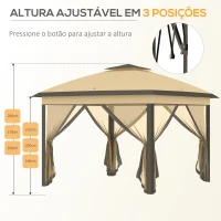 Outsunny Pérgola Dobrável Exterior com Altura Ajustável Teto Duplo  4 Mosquiteiras Removíveis e Bolsa de Transporte 3,3x3,3 m Bege(m-6)