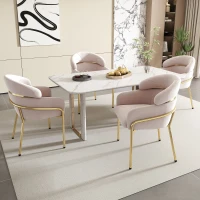 Lot de 6 chaises de salle à manger tapissées en velours, légères et élégantes, quatre pieds en métal, pour salon et chambre, Beige(m-6)