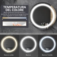 kleankin Specchio Bagno Rotondo con Luce LED Regolabile e Funzione Anti Appannamento, Ø50cm(m-6)