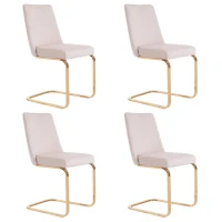 Ensemble de 4 chaises de salle à manger rembourrées en velours avec design diamant au dos et pieds de support en métal doré, idéales pour salle à manger et salon, Beige(m-2)