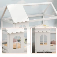 Lit pour Enfants Style Maison avec Protection Antichute, en Bois Massif de Pin, avec Fenêtres et Tiroirs, 203x96x160 cm, Blanc(m-7)