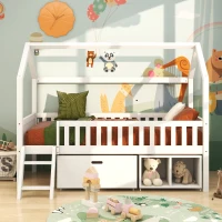 Lit Superposé pour Chambre d'Enfant avec Escaliers, Étagères et Garde-Corps, en Bois de Pin, avec Rangement, 205.5x99.5x161.5 cm, Blanc(m-4)