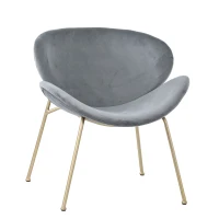 Lot de 4 chaises de salle à manger tapissées en velours, pieds en métal doré, adaptées au salon et à la chambre, capacité de poids de 150 kg, Gris(m-6)