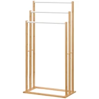 HOMCOM Porte-serviettes en bambou sur pieds avec 3 barres support pour serviette étagère de salle de bain - 48 x 25,8 x 94 cm(m-12)