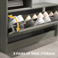 HOMCOM Set de Depozitare 4-în-1 pentru Hol, Cuier de Perete cu Oglindă, Bancă pentru Încălțăminte, 85x15x110 cm, Gri(m-7)