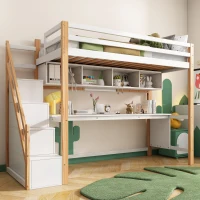 Lit Superposé pour Enfants en Bois avec Échelle de Rangement et Bureau Enfant avec Rangement Intégré, Blanc+Chêne(m-5)