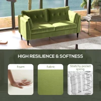 HOMCOM Canapea Dublă, Mobilă Modernă cu Butoni Capitonați, Canapea Tapițată cu 2 Locuri și 2 Perne, 172x75x82 cm, Verde(m-5)