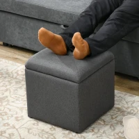 HOMCOM Bancă cu Spațiu de Depozitare Tip Ottoman, Tapițată cu Țesătură Respirabilă, 39x39x39 cm, Gri(m-7)