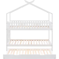 Lit Superposé pour Enfants en Bois de Pin avec 3 Lits, Design Gain de Place, 206x97x235 cm, Blanc(m-8)