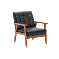 Fauteuil de Relaxation Mid-Century Modern avec Accoudoirs et Pieds en Bois Massif pour Salon et Chambre à Coucher, Noir(m-2)