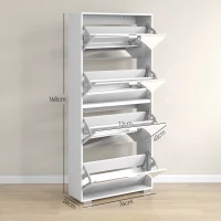 HOMCOM Dulap pentru Depozitarea Încălțămintei cu Uși, Oglindă și 3 Sertare Rabatabile, 76x26x168 cm, Alb(m-3)