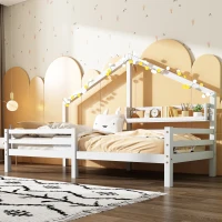 Lit pour Enfants en Forme de Maison avec Bibliothèque Intégrée de Style Nordique, en Bois de Pin, 206.5x97x138.5 cm, Blanc(m-5)