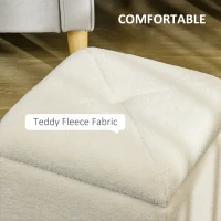 HOMCOM Bancă cu Spațiu de Depozitare, Tapițată cu Blană Teddy Fleece, Puf la Capătul Patului, 39x39x39 cm, Alb Crem(m-4)