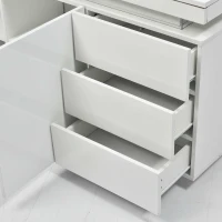 Mid-Century Style Sideboard with 16-Colour LED Lights, 2 Doors and 3 Drawers, Cupboard for Hallway, 140x35x72.5 cm, White(m-8)
