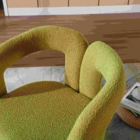 Fauteuil de Bureau Pivotant Rembourré en Tissu Bouclé, Design en Forme de Tonneau, Vert Olive(m-4)