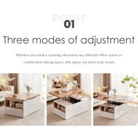 Lift-Top Coffee Table with Storage, 3 Drawers and Adjustable Height, 100x51x47 cm, White & Oak(m-4)