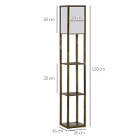 HOMCOM Candeeiro de Pé de Madeira com 3 Prateleiras para Lâmpada E27 Potência Máx. 40W 26x26x160 cm Marrom Rústico(m-3)