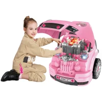 HOMCOM Motor de Caminhão para Crianças com 61 Peças Volante Buzina Faróis Caixa de Armazenamento e Rodas 40x39x47 cm Rosa(m-11)