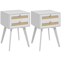HOMCOM Conjunto de 2 Mesas de Cabeceira Estilo Cannage com 2 Gavetas em Vime Mesas Auxiliares Pequenas 40x40x60 cm Branco
